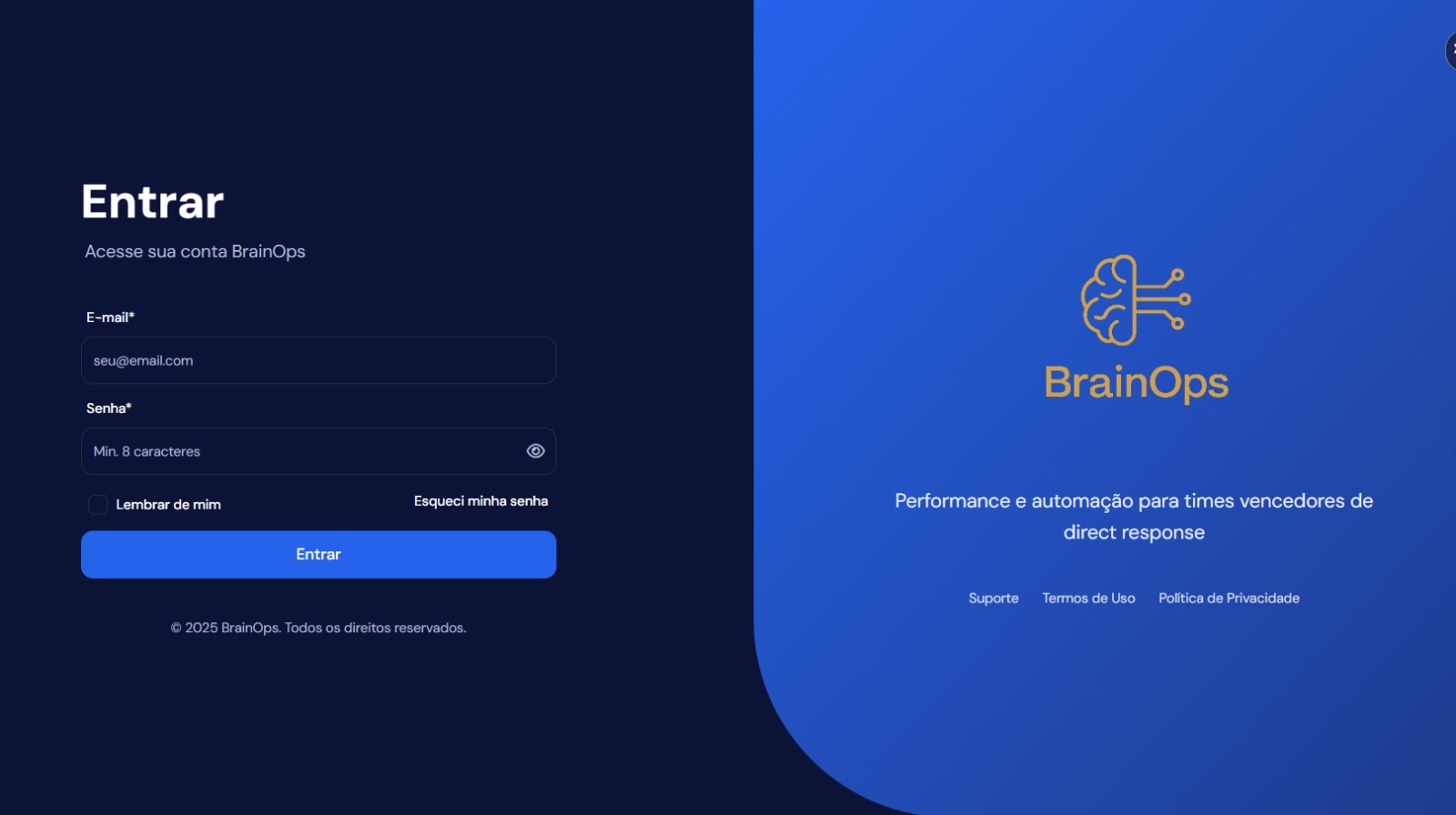 Dashboard da BrainOps - Interface completa de análise de dados